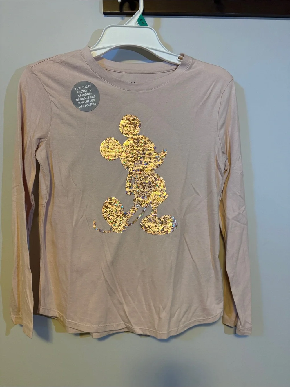 GAP Pink Long-Sleeve Sequin Mickey Mouse Tee